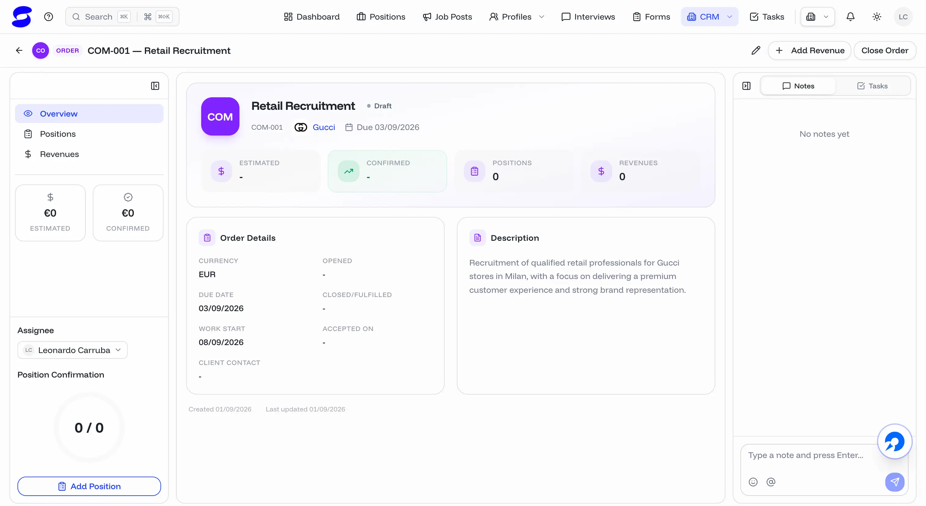 Dashboard for tracking searches and deals for staffing agencies