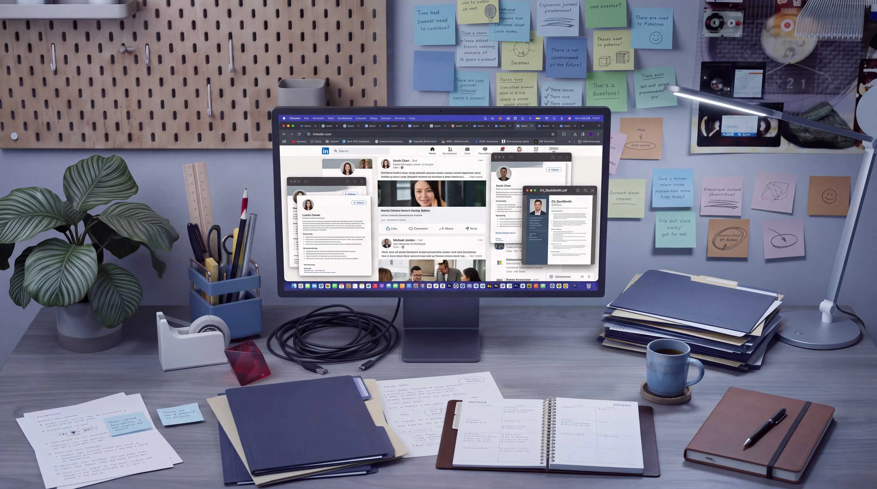 Scrivania con post-it e fogli sparsi: la selezione del personale gestita manualmente, senza un ATS