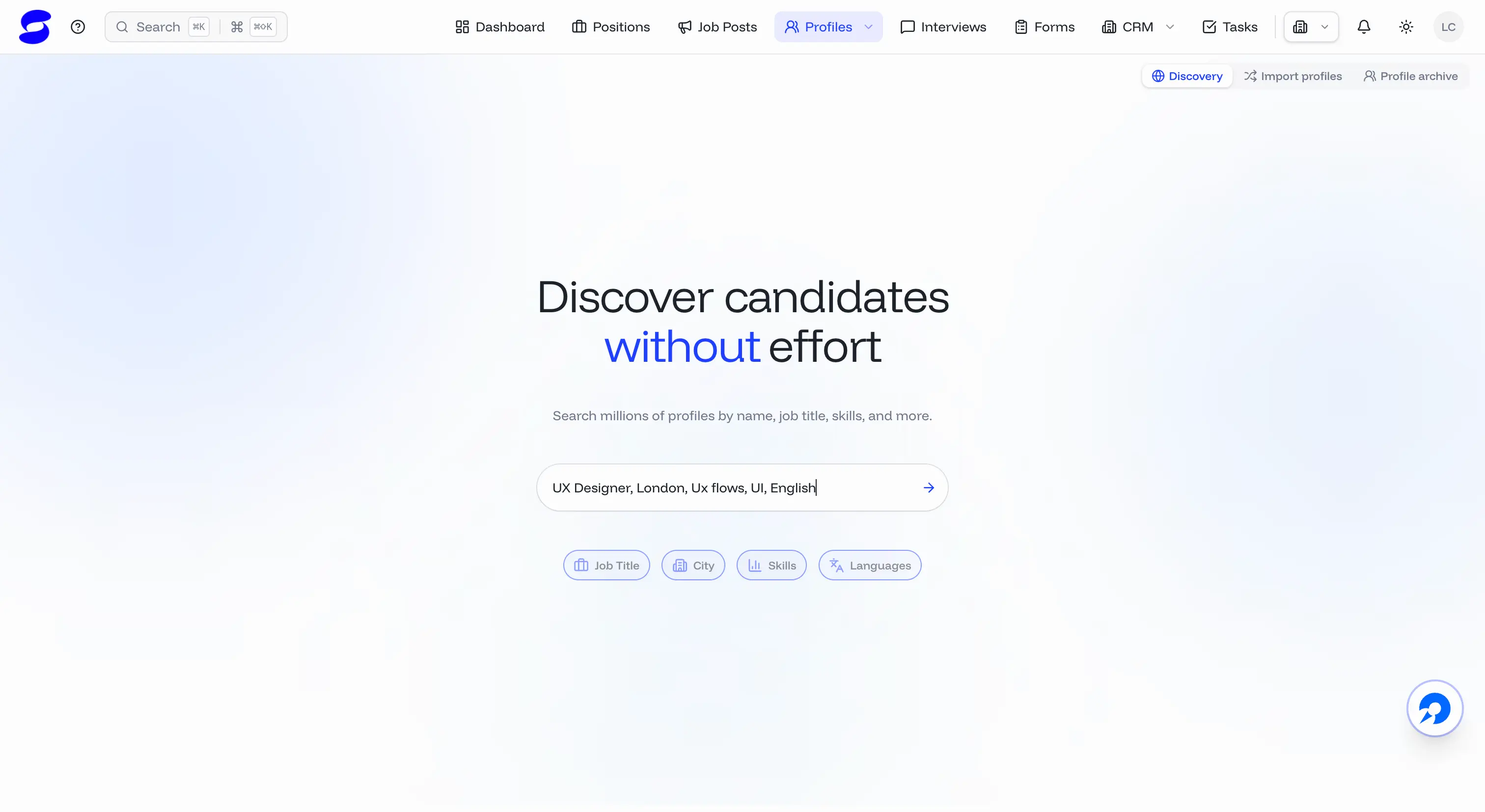 Talent Discovery dashboard for sourcing passive candidates